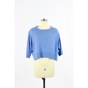 THE CASHMERE SHOP Blue 100% Cashmere Crew Neck Cropped Sweater, One Size